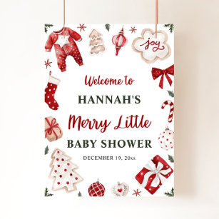 Christmas Winter Merry Little Baby Shower Welcome Poster