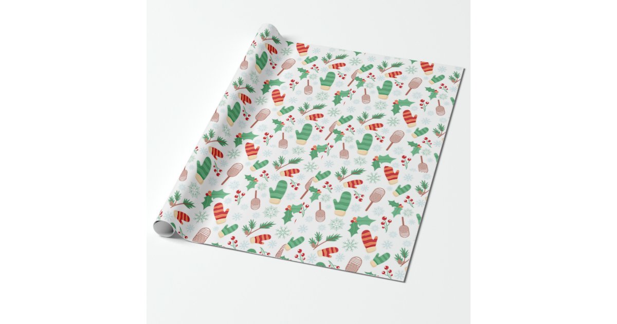 Christmas Winter Mittens & Holly Wrapping Paper | Zazzle