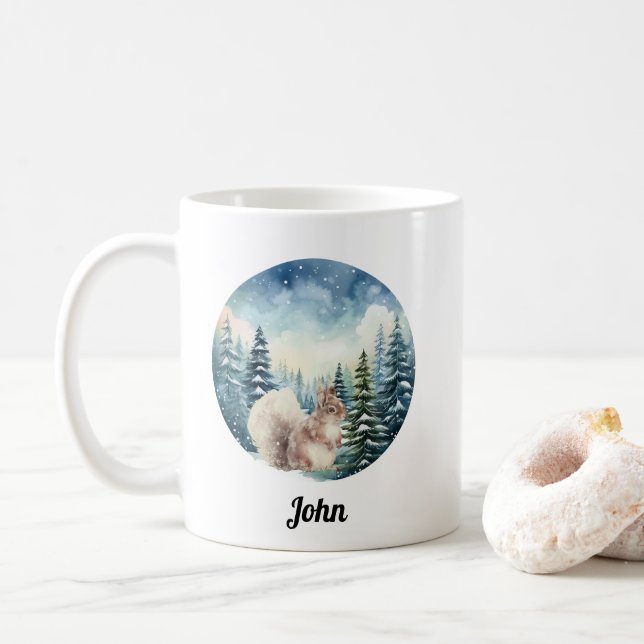 Christmas Winter Mountain Forest Holiday Squirrel Coffee Mug (With Donut)