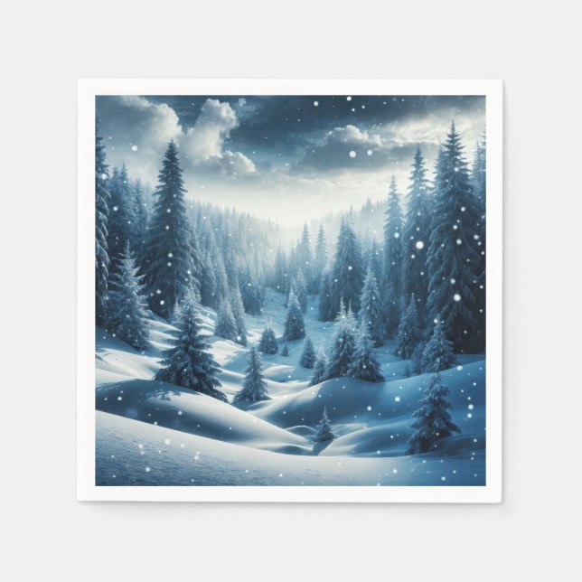 Christmas Winter Mountain Scene Napkins (Front)