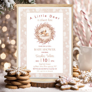 Christmas Winter Neutral Beige Baby Shower Deer Invitation