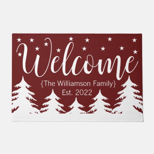 Christmas Winter Night Forest  Stars Welcome Doormat