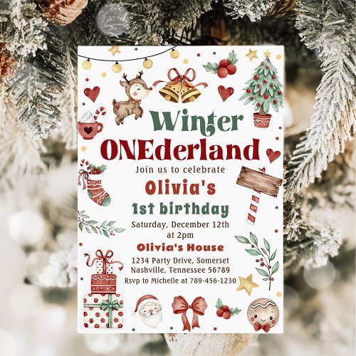 Christmas Winter Onederland 1st Birthday Invitation