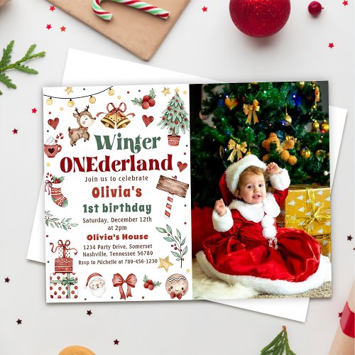 Christmas Winter Onederland 1st Birthday Photo Invitation