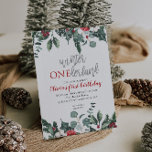 Christmas Winter Onederland First Birthday Invitation<br><div class="desc">Christmas winter onederland first birthday invitation with holiday greenery and black plaid.</div>