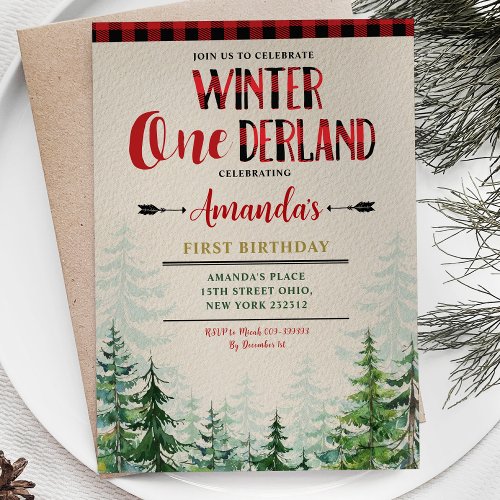 Christmas Winter Onederland Lumberjack Birthday Invitation