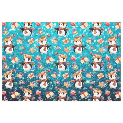 Christmas Winter Penguins Snowflakes Blue for Kids Tissue Paper