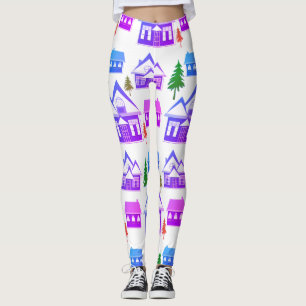 Christmas winter picture pink violet purple houses leggings