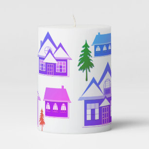 Christmas winter picture pink violet purple houses pillar candle