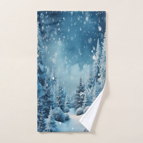 Christmas Winter Pine Tree Forest Snowing Bath Towel Set