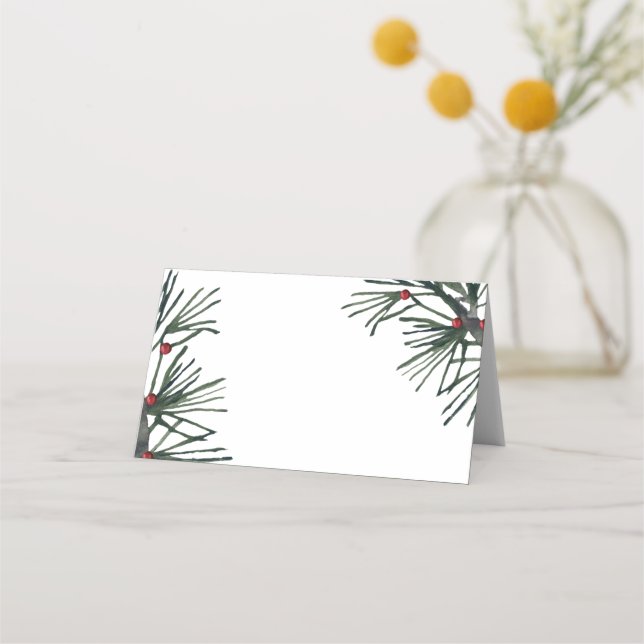 christmas winter pine trees party holiday place card (Front)