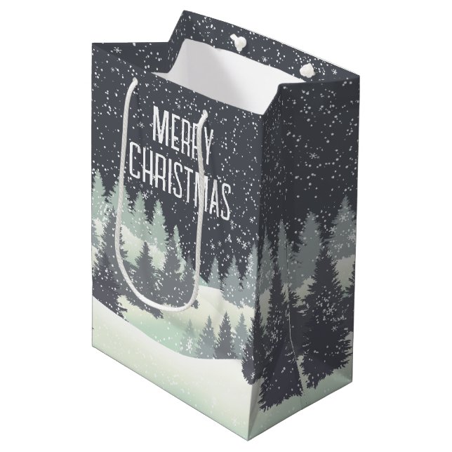Christmas Winter Pines  Medium Gift Bag (Front Angled)