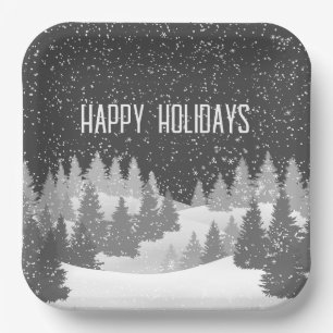 Christmas Winter Pines Paper Plates