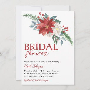Christmas Winter Poinsettia Floral Bridal Shower Invitation