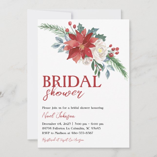 Christmas Winter Poinsettia Floral Bridal Shower Invitation (Front)