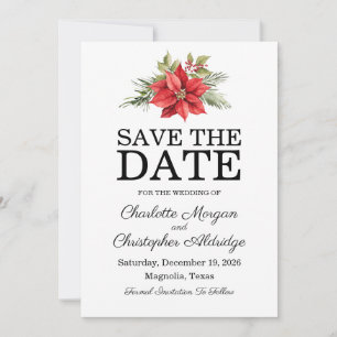 Christmas Winter Poinsettia Watercolor Save The Date