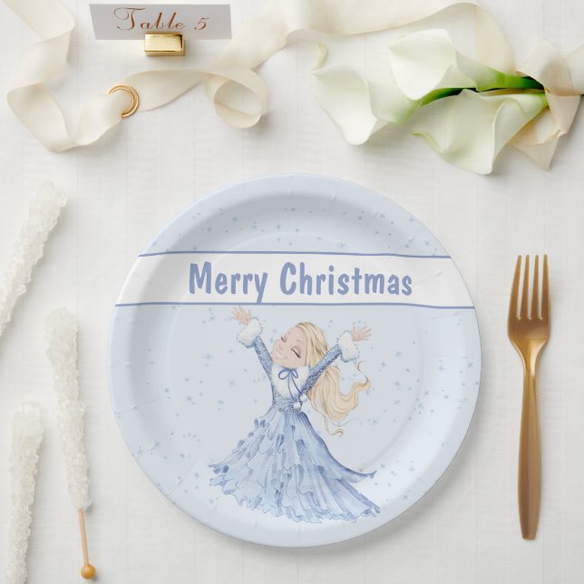 Christmas Winter Princess Girls Paper Plates (Wedding)