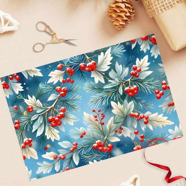 Christmas Winter Red Berries and Pine Branches  Tissue Paper (Creator Uploaded)