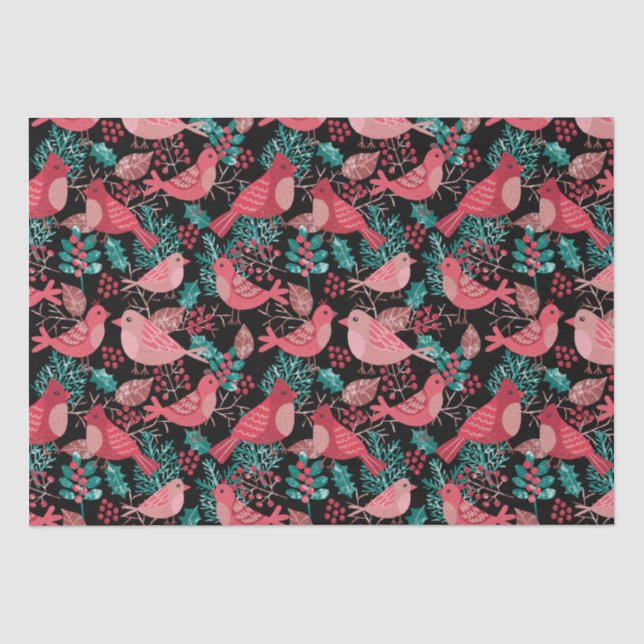 Christmas Winter Red Bird Berries Holiday Tissue Paper (Front)