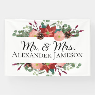 Christmas Winter Red Floral Mr & Mrs Wedding Banner