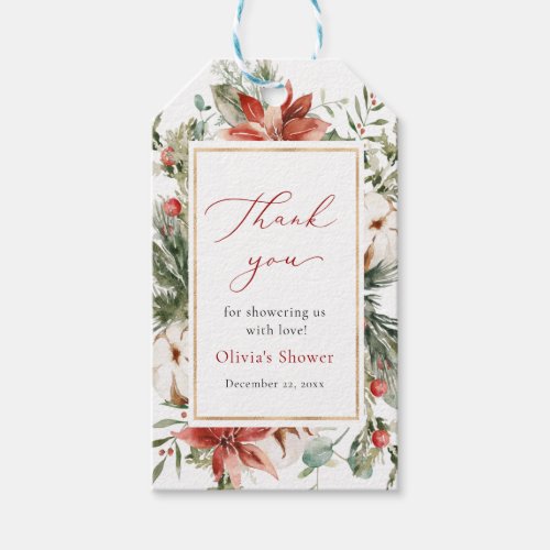 Christmas Winter Red Gold Baby Shower Gift Tags