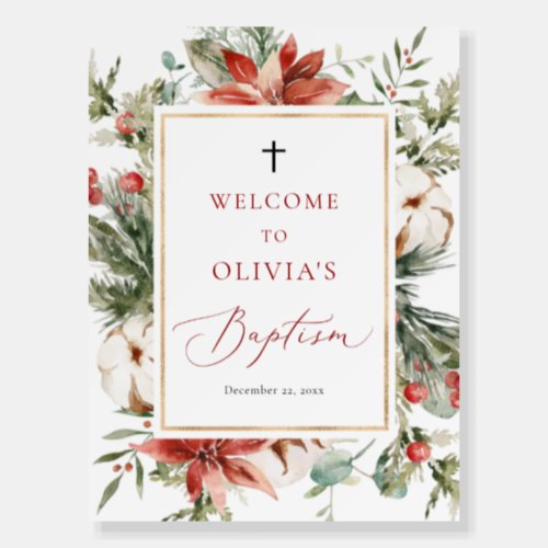 Christmas Winter Red Gold Baptism Welcome Sign