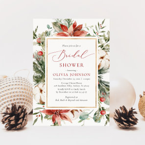 Christmas Winter Red Gold Greenery Bridal Shower Invitation