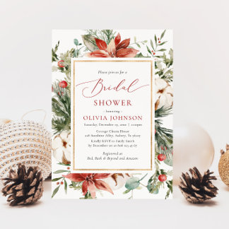 Christmas Winter Red Gold Greenery Bridal Shower Invitation