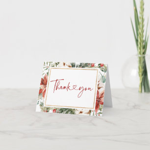 Christmas Winter Red Green Gold Wedding Letterpress Thank You Card