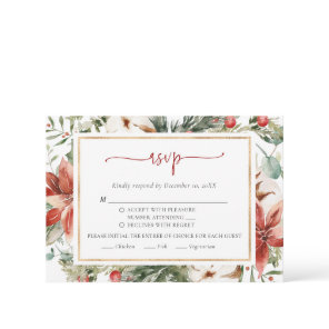 Christmas Winter Red Green Gold Wedding RSVP Card