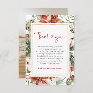 Christmas Winter Red Green Gold Wedding Thank You Card