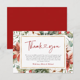Christmas Winter Red Green Gold Wedding Thank You Card