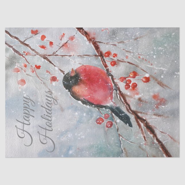 Christmas Winter Red Robin Bird Watercolor Tissue Paper (Front)