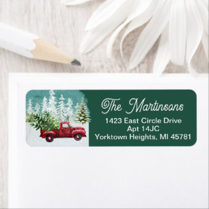 Christmas Winter Red Truck Tree Return Address Label
