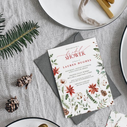 Christmas Winter Red Watercolor Bridal Shower Invitation