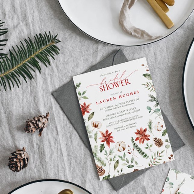 Christmas Winter Red Watercolor Bridal Shower Invitation (Creator Uploaded)