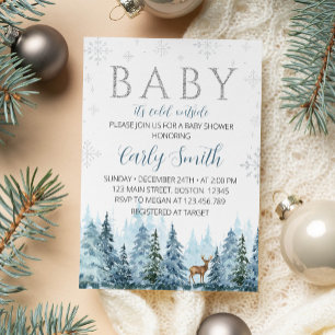 Christmas Winter Reindeer Baby Shower Invitation