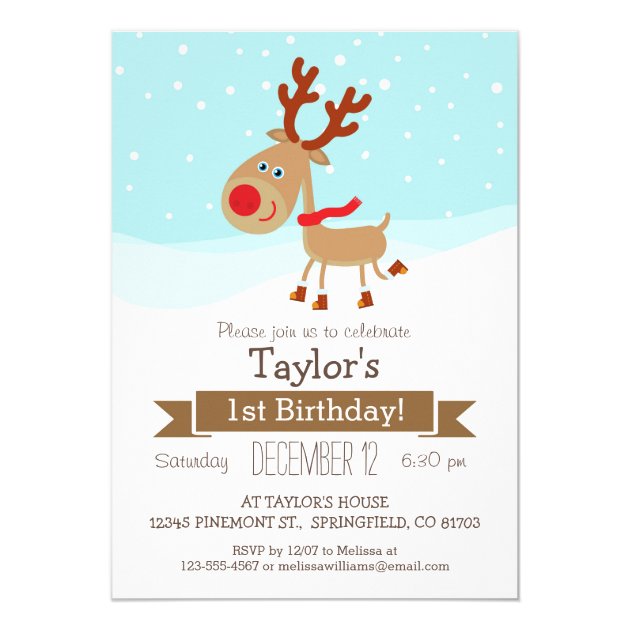 Christmas Winter Reindeer, Kid's Birthday Party Invitation