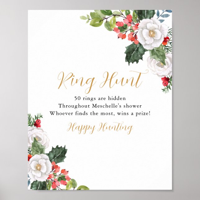 Christmas Winter Ring Hunt Bridal Shower Game Poster (Front)