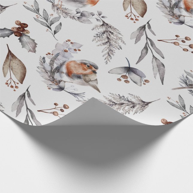 Christmas Winter Robin Watercolor Wrapping Paper (Corner)