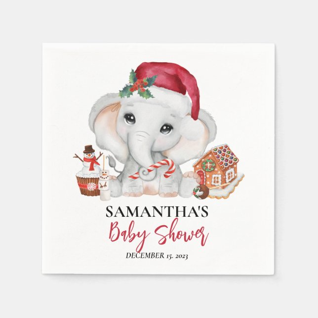 Christmas Winter Santa Baby Elephant Shower  Napkins (Front)