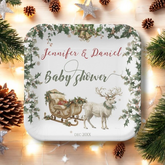 Christmas Winter Santa Baby Red Green Baby Shower Paper Plates (Creator Uploaded)