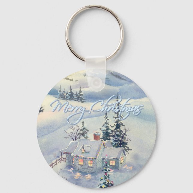 CHRISTMAS WINTER SCENE by SHARON SHARPE Keychain (Front)