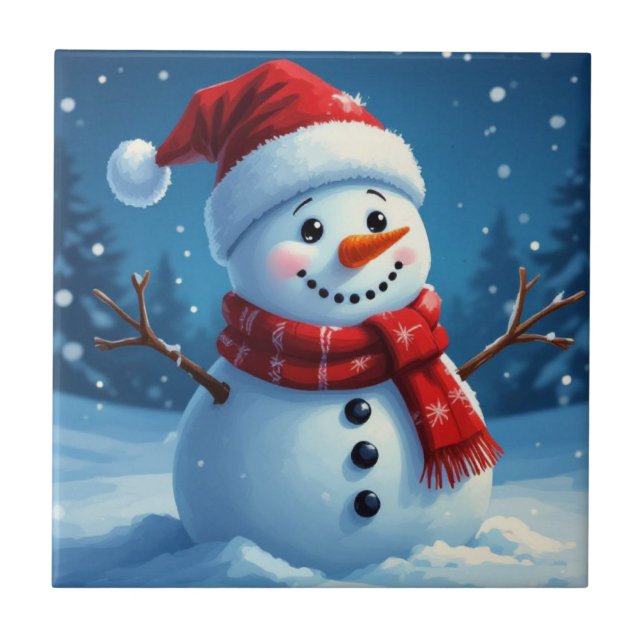 Christmas Winter Scene Ceramic Tile for Home (Front)