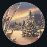 Christmas Winter Scene Classic Round Sticker<br><div class="desc">Christmas Winter Scene</div>