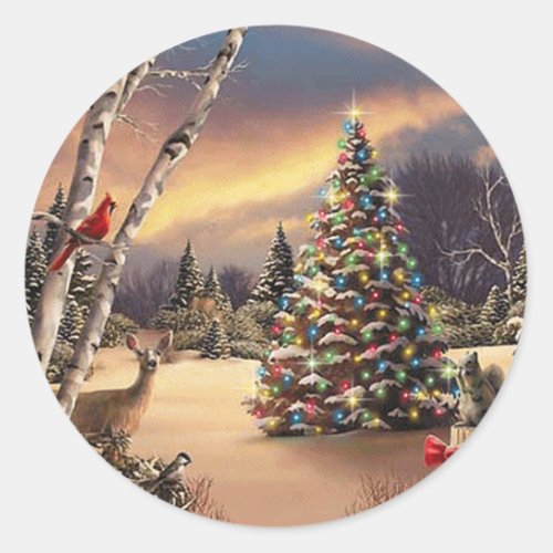 Christmas Winter Scene Classic Round Sticker