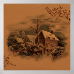 christmas winter scene golden poster<br><div class="desc">Christmas, winter, scene, winter scene, snow, romantic, vintage, lovely, adorable, old fashioned, retro, sweet, cute, </div>