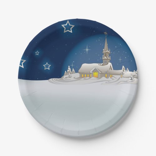 Christmas Winter Scene Starry Night Paper Plates