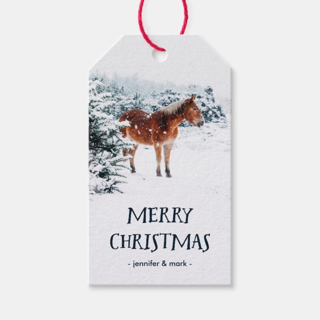 Christmas Winter Scene With Horse In The Snow Gift Tags