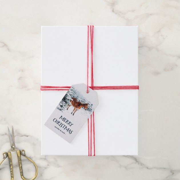 Christmas Winter Scene With Horse In The Snow Gift Tags
